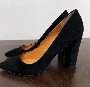 J. Crew Block-heel black pointed toe suede pumps size 9 thumbnail 3