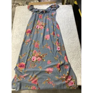 Wild Fable Slate Blue‎ Floral Ruffle Off Shoulder Maxi Dress Large NWT thumbnail 4