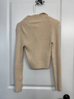 Aerie Cream Cropped Knit Sweater Pullover M thumbnail 6