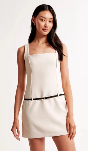 Abercrombie & Fitch Classic Square Neckline Mini Dress in Beige Size Small thumbnail 1