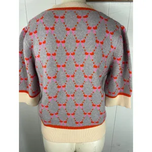 THML Short Sleeve Ribbon Knit Sweater Top in Gray. Size XL thumbnail 4