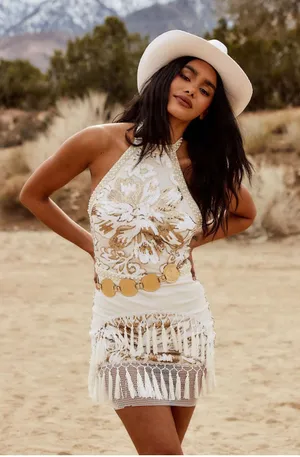 12th Tribe Sequin Like Gold Fringe Dress thumbnail 1