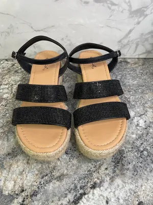Qupid Black Rhinestone Strappy Sandals for Women thumbnail 3