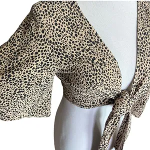 NWT Womens American Eagle Tie Front Animal Print Leopard Shrug Top - Sz S thumbnail 4