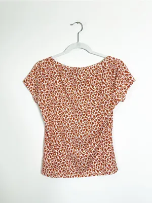 NWT Reformation Bardot Knit Top Short Sleeve Mulberry Red Cream Floral Medium thumbnail 5