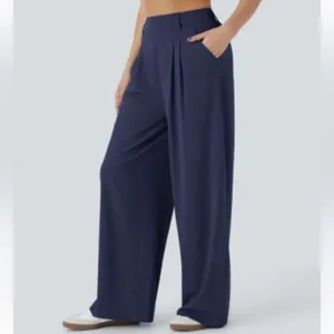 Halara Navy Blue Wide Leg Breezeful High Waisted Pants Womens L Pleated Preppy thumbnail 3