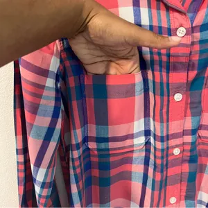 SO Perfect Shirt Pink &‎ Blue Plaid Soft Rayon Relaxed Fit Button Front Size M thumbnail 4