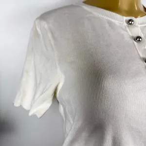 NWOT H&M Short Sleeve Sweater Top Sz S Scalloped Button Front Shirt thumbnail 2