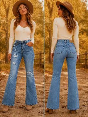 Aeropostale Women's Light Blue Distressed Flare Jeans thumbnail 2
