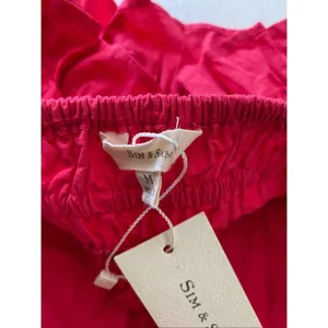 Sim & Sam Hot Pink Tie Strap Crop Top L Smocked Ruffle Coquette Y2K thumbnail 4