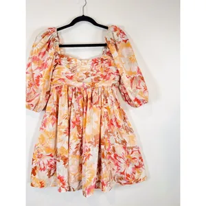 Abercrombie Fitch Womens Dress Peach Ruched Bodice Puff Sleeve Mini A Line Small thumbnail 6