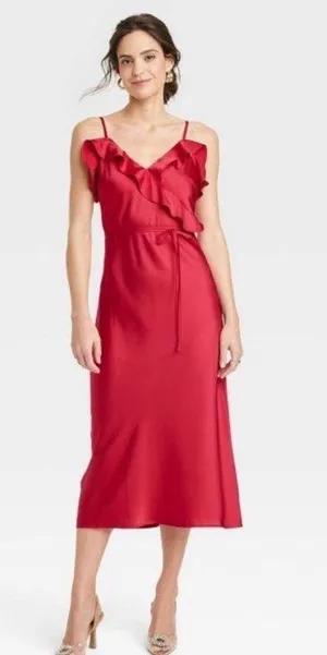 Red Ruffle Midi Dress thumbnail 1