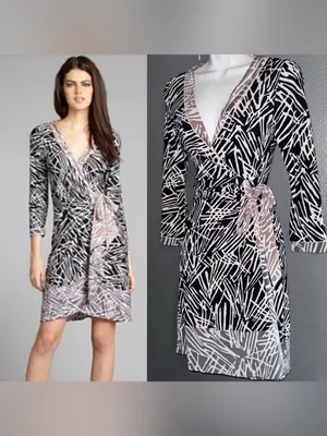 BCBGMAXAZARIA New w $158 Tags Abstract Print Wrap V-Neck Dress XS - Small thumbnail 2