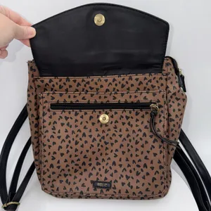 Relic by Fossil Brown With Black Hearts Convertible Backpack Purse Travel Casual thumbnail 3