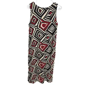 Vintage‎ 90s Caribou Geometric Abstract Artsy Midi Dress Black Red Sleeveless M thumbnail 2