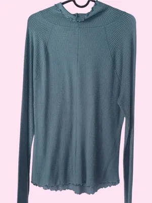 Free People - Long Sleeve Waffle Knit Top in Green/Dusty Teal - Size Large NWOT thumbnail 3