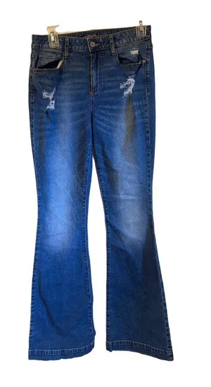 Arizona Jeans Womens Distressed Bootcut Denim Pants With Faded Detailing Size 9 thumbnail 1