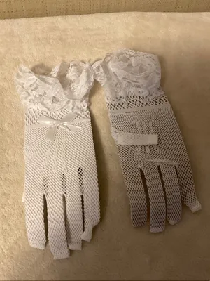 White Lace Fishnet Bridal Gloves with Bow Accent - Unbranded thumbnail 2