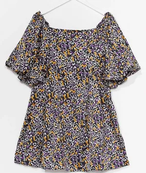 Nasty Gal Abstract Print Puff Sleeve Square Neckline Mini Dress‎ Size Medium thumbnail 1