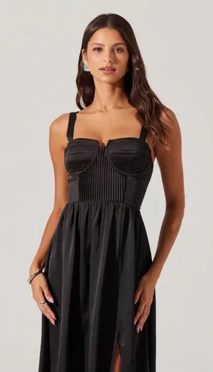 ASTR the Label Black Pleated Bustier‎ Midi Slit Dress NEW thumbnail 1