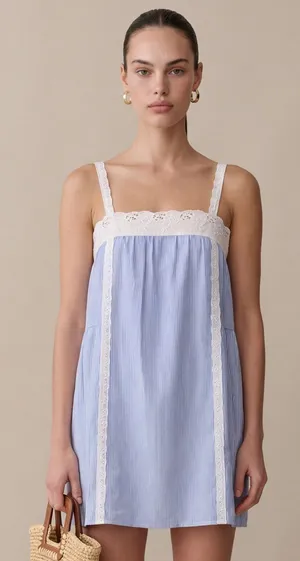 NWT Few Moda Florence Mini Dress size Medium M blue stripe lace white thumbnail 1