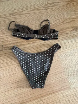 Frankie's Bikinis Brown and White Polka Dot Balconette Bikini thumbnail 3