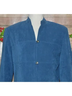 R&K Originals Womens Size 8 Blue Faux Suede Peplum Jacket Blazer Y2K Structured thumbnail 3
