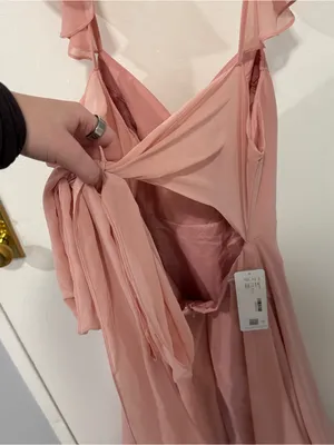 NWT Azazie Everett Rosette A-Line V-neck Ruched Chiffon Dress thumbnail 9