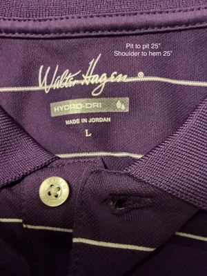 Walter Hagen Men's Purple White Striped Hydro-Dri Golf Polo Shirt Size Large Performance thumbnail 2