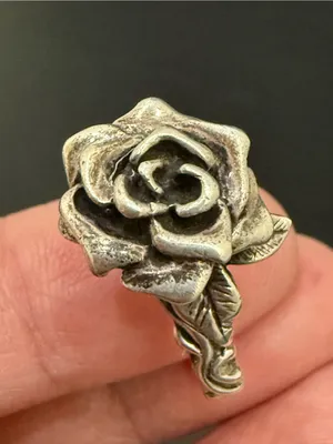 Vintage Signed MARAVA Oxidized Sterling Silver Full Bloom 3D Rose Ring Size 9 thumbnail 6