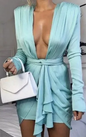 House Of CB PASCALE aqua drape mini dress. thumbnail 1