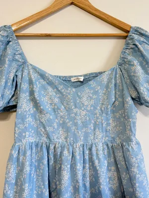 Altar’d State Blue Floral Smocked Babydoll Mini Dress XL Cottagecore Dainty thumbnail 5