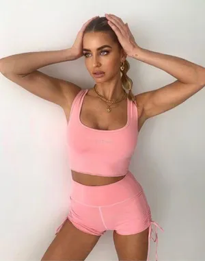 Tiger Mist Pink Ruched Tie Up Shorts thumbnail 1