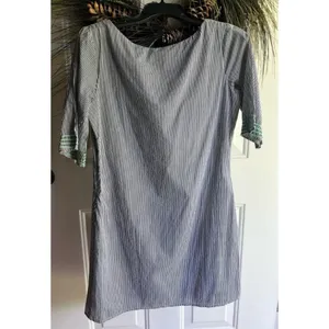 Judith March Blue and White Pinstriped Dress Mint Green Embroidery Size Small thumbnail 3