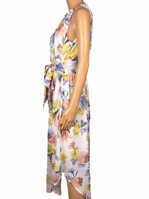 NSR Floral High-Low Midi Dress With Slit Back, Attached Tie, Made in USA Small thumbnail 4