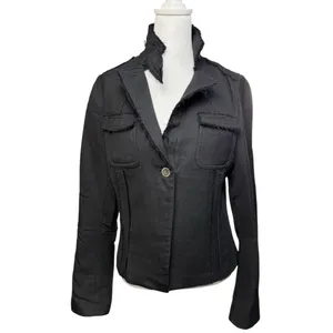 Banana Republic Wool Jacket Women's‎ Size 4 Black Raw Edge Detail Military Moto thumbnail 2