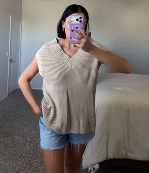 Beige oversized sweater vest thumbnail 1