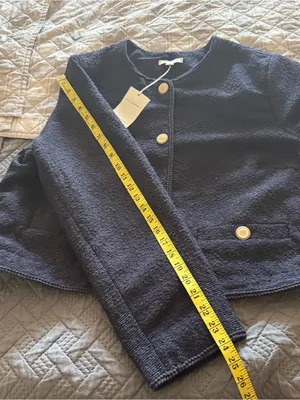 Free Assembly Nubby Collarless Crew Neck Jacket Size XL (16-18) Navy Blue thumbnail 14