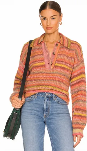 Something Navy Striped Polo Sweater Small thumbnail 1