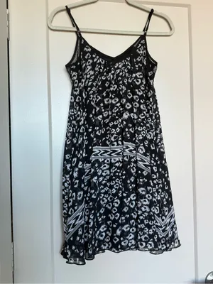 Express Black and White Leopard Print Spaghetti Strap Dress, Size XS thumbnail 3