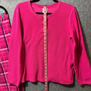 ZENista Pink Plaid Fleece Pajama Set Waffle Henley Top & Pants‎ L Long Sleeve thumbnail 7