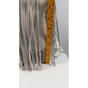 Fringe Western Tall Boots Square Toe Block Heel Beige Faux Suede Boho Stone 7,5 thumbnail 6