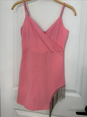 Windsor Pink Rhinestone Fringe Wrap Mini Dress thumbnail 4