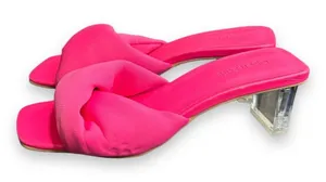 Open Edit Cleo Sandal Size 5 Neon Pink Barbie Kitten‎ Block Heel 80s Slip On thumbnail 1