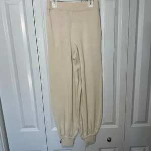 Free People FP Beach Knit Nolan Joggers Womens XS Cream Linen Blend Boho Coastal thumbnail 3