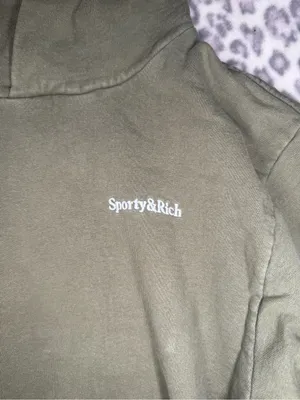 Sporty & Rich Olive Pullover Hoodie with Logo Tag thumbnail 2