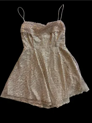 Hello Molly Beige Sequin Mini Dress with Spaghetti Straps thumbnail 1
