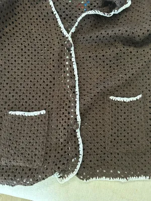 Elan Crochet Button-Up Cover-Up TOP, Brown/White, Size Medium, NWT thumbnail 9