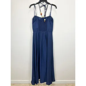 Eliza J Maxi Dress Navy Halter Pleated Embellished Formal Cocktail US 10 NWT thumbnail 10