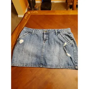 APT 9 Kohls Distressed Blue Jean Mini Skirt Denim Raw Edges Size 16 thumbnail 4